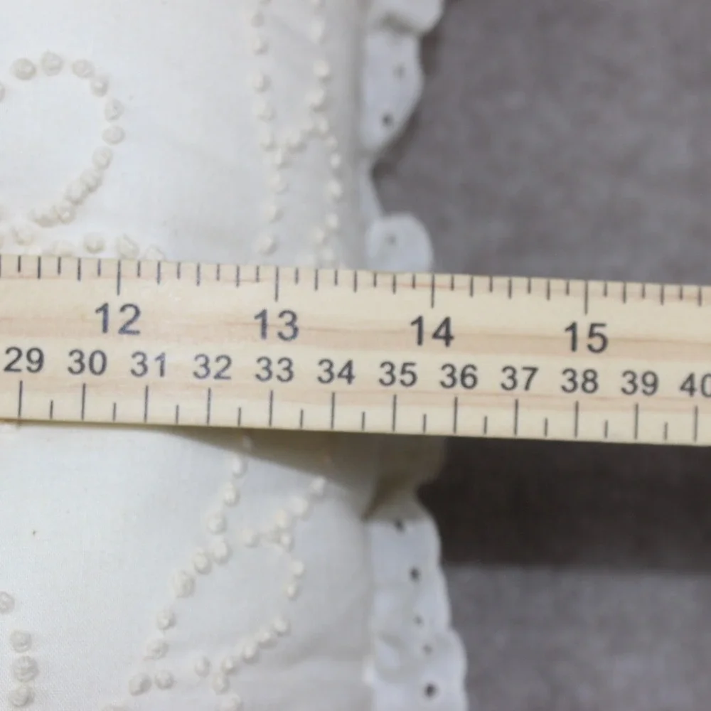 Vintage Candlewick Heart Bow Embroidered Throw Pillow Eyelet Lace Ruffle Cream